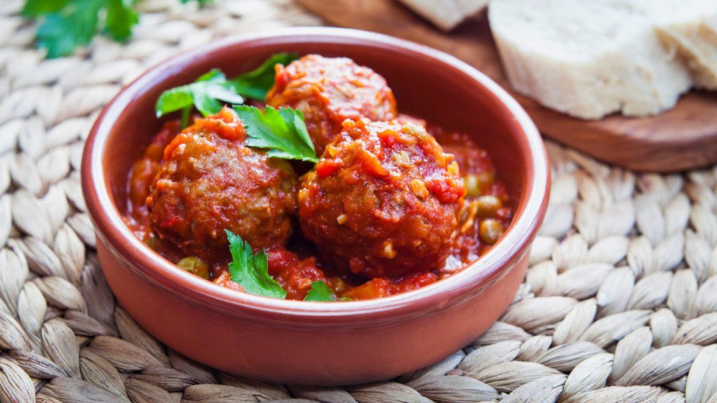 Spanish meatballs in rich tomato sauce, with Catalan sweet raisin version and squid option
