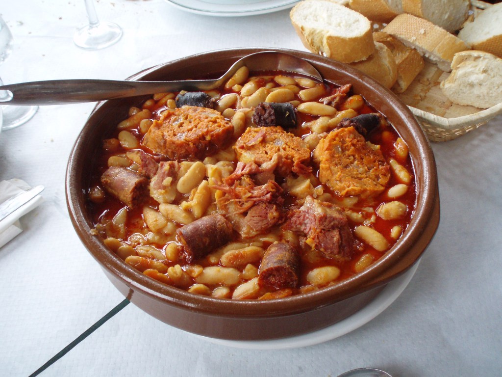 Hearty Asturian bean stew with chorizo, morcilla, and pork