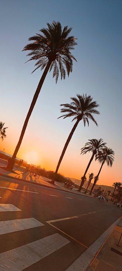 Low winter sun sinking into the Mediterranean at Castelldefels with intense colors and reflections.
