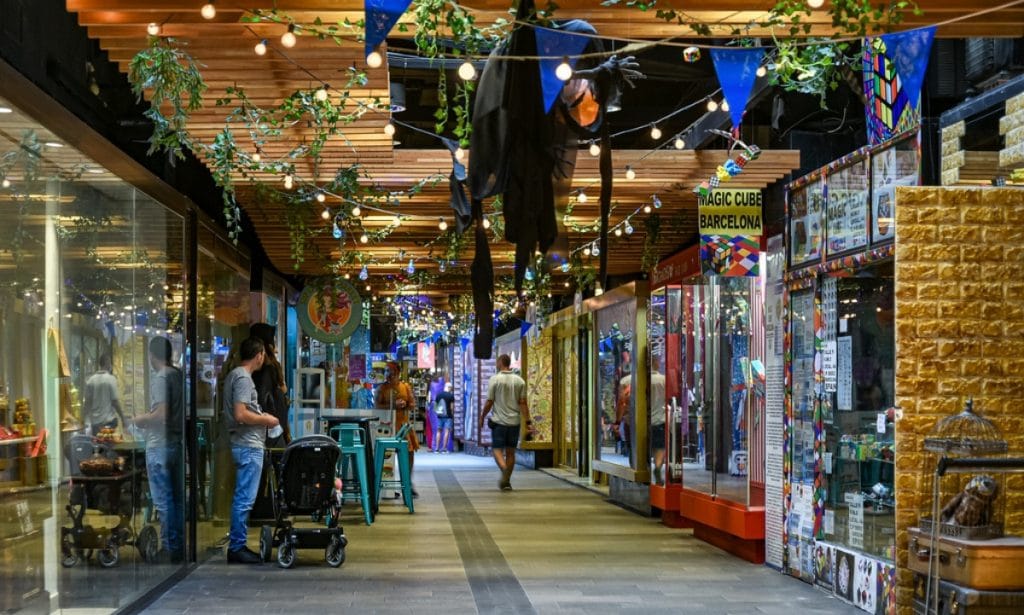 Les Galeries Maldร historic shopping arcade in Barcelona, quirky shops including Rubikโs cube specialty