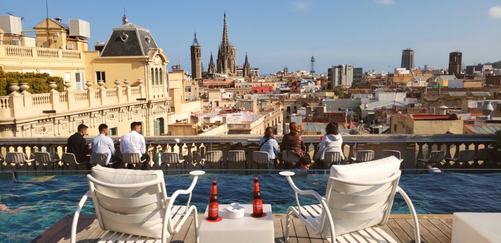 Ohla Barcelona rooftop bar with pool and panoramic city views