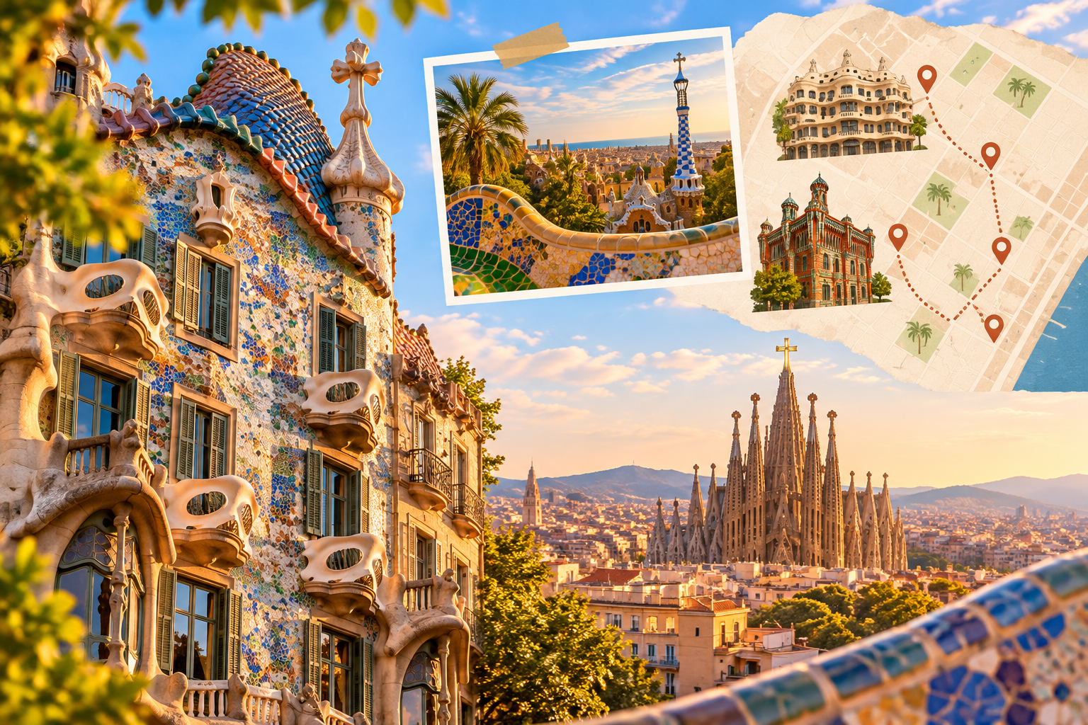 Gaudí architecture and walking route map in Barcelona